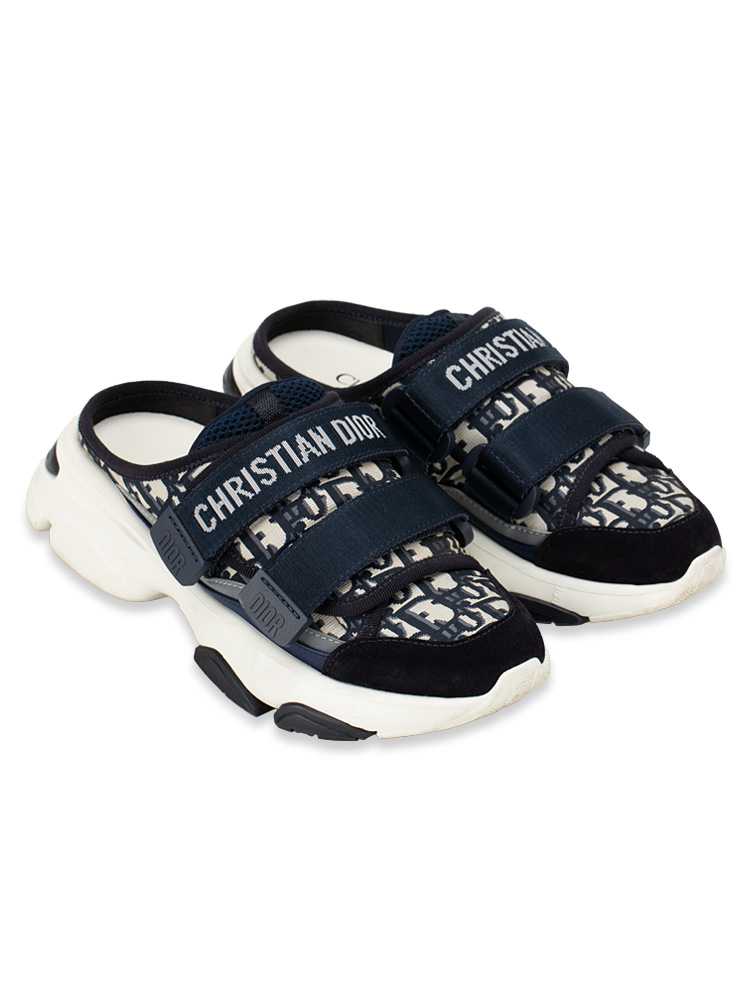 Oblique Technical Fabric D-Wander Mules Deep Blue Sz 35