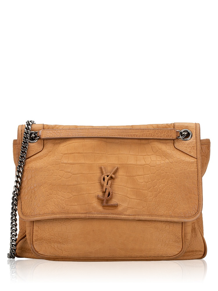 Croco Embossed Nubuck Monogram Niki Large Shoulder Bag Dark Sun