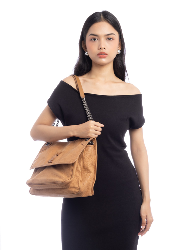 Croco Embossed Nubuck Monogram Niki Large Shoulder Bag Dark Sun