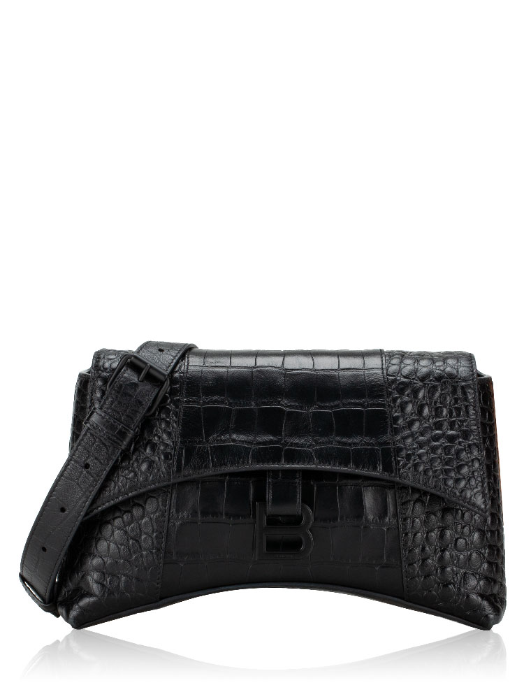 Croco Effect Downtown Hourglass XS Shoulder Bag Black