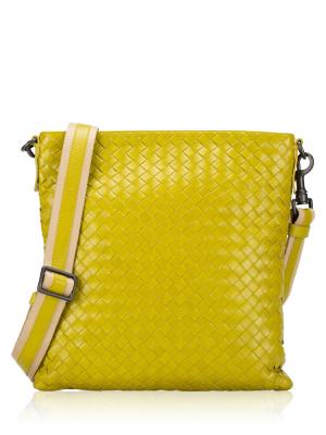 Calfskin Intrecciato Small Flat Messenger Bag Lime