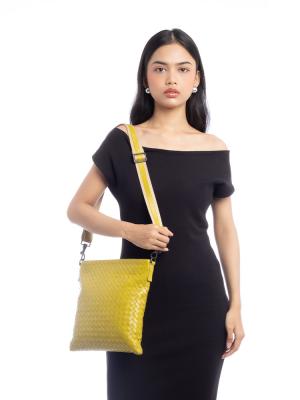 Calfskin Intrecciato Small Flat Messenger Bag Lime