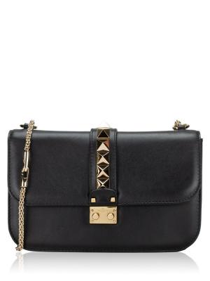 Vitello Rockstud Glam Lock Medium Flap Bag Black