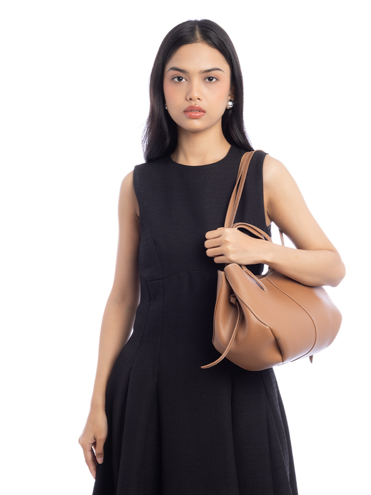 Textured Calfskin Cyme Mini Tote Camel