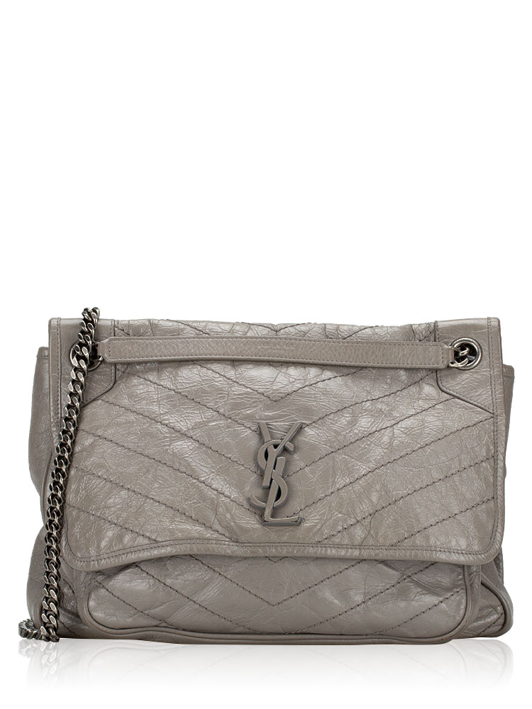 Crinkled Calfskin Matelasse Monogram Niki Large Shoulder Bag Grey