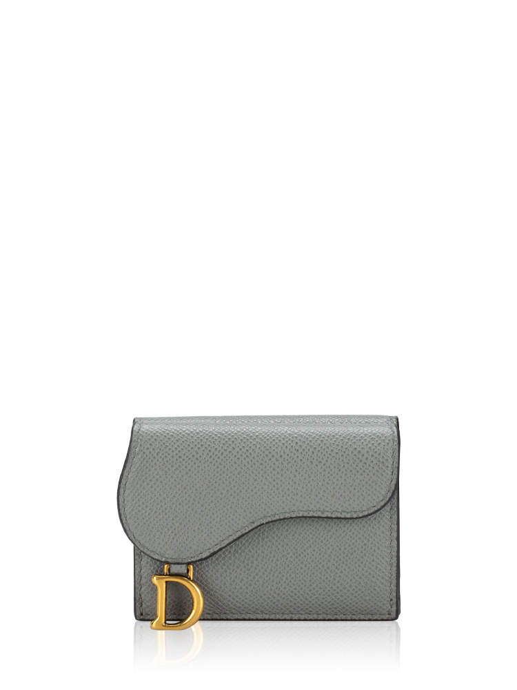 Grained Calfskin Saddle Lotus Wallet Grey Stone