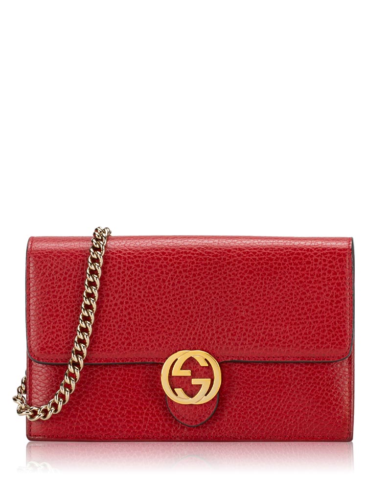 Dollar Calfskin Interlocking G Chain Wallet Red