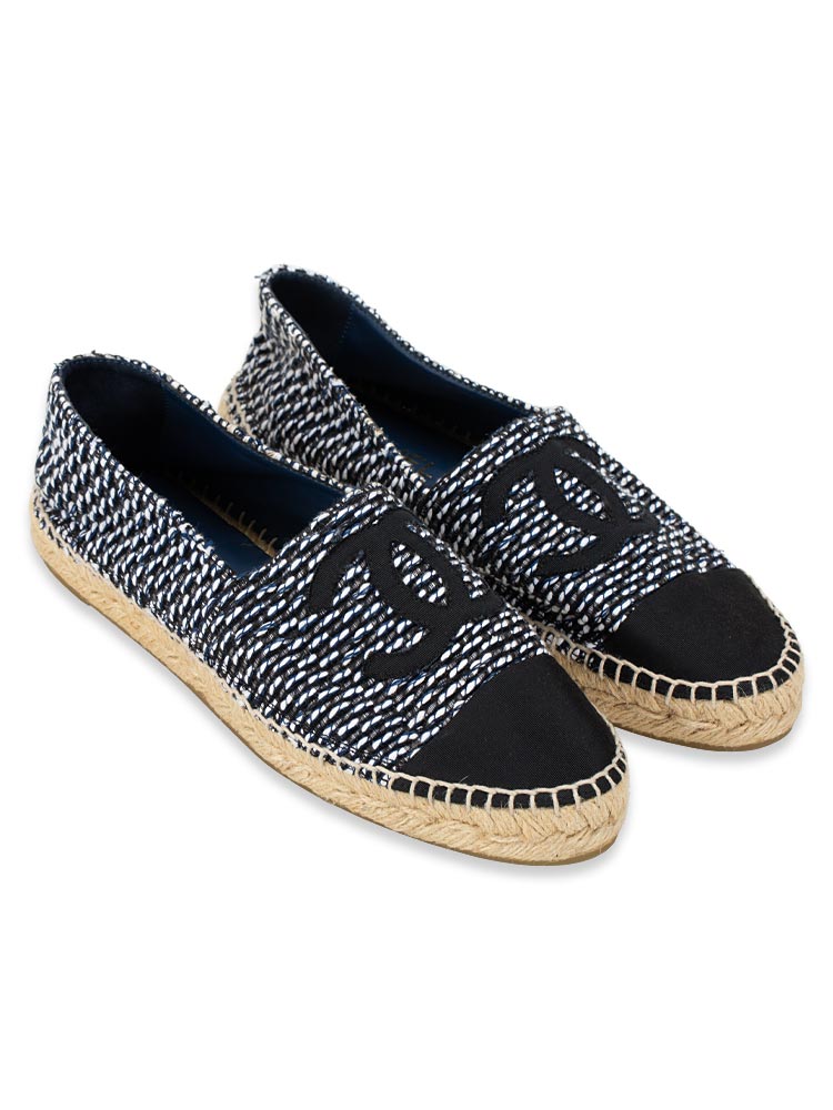 Tweed CC Espadrilles Black White Navy Sz 41