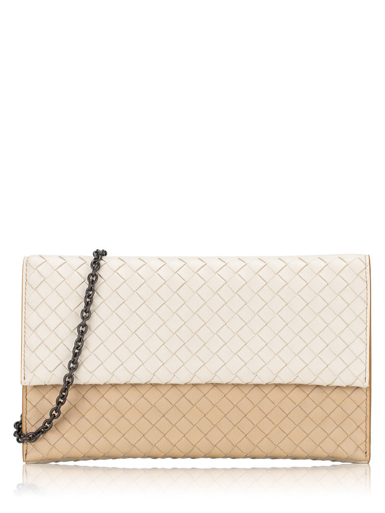Nappa Intreciatto Chain Wallet Crossbody White Camel