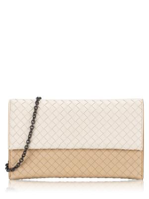 Nappa Intreciatto Chain Wallet Crossbody White Camel