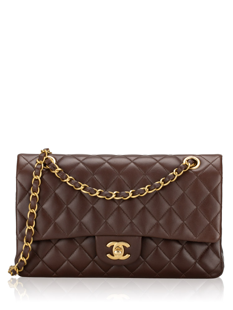 Lambskin Classic Medium Double Flap Bag Brown