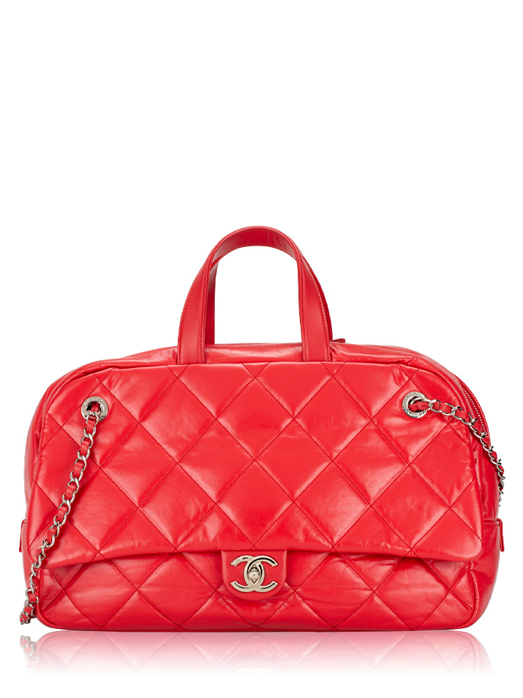 Aged Calfskin Medium Express Bowling Bag Red