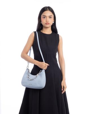 Signature Cora Leather Large Pouchette Pale Blue