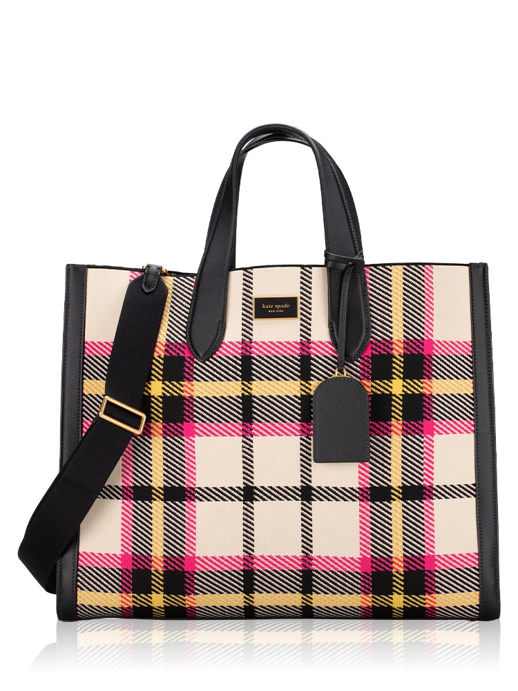 Manhattan Museum Plaid Large Tote Pink