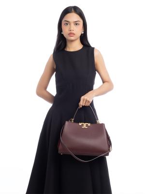 Eleanor Pebbled Leather Satchel Dark Cabernet