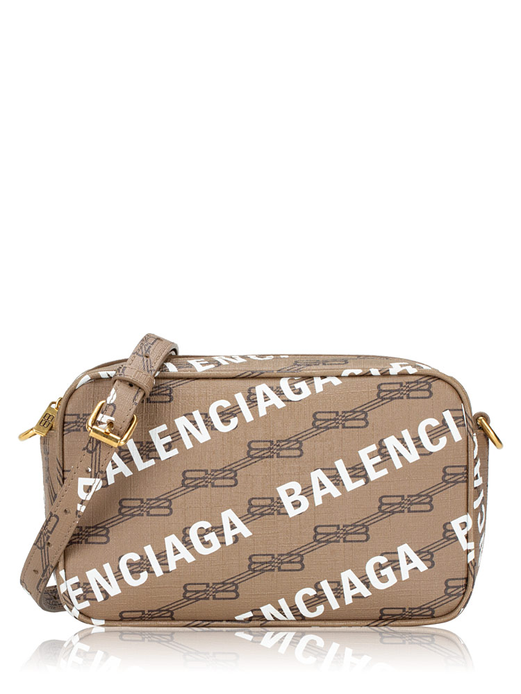 Coated Canvas BB Logo Small Camera Bag Beige Brown White