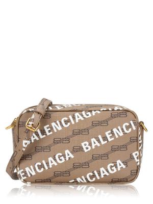 Coated Canvas BB Logo Small Camera Bag Beige Brown White