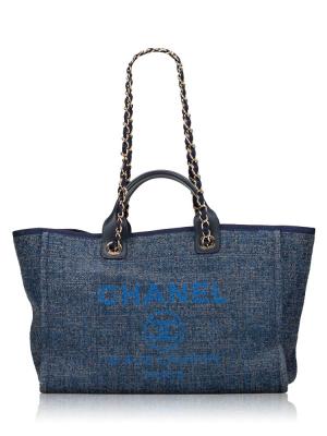 Woven Straw Raffia Deauville Medium Tote Blue