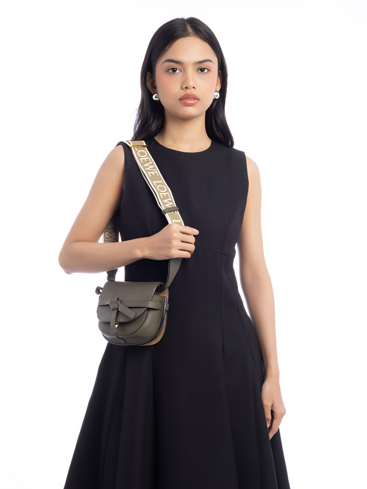 Calfskin Jacquard Gate Mini Dual Bag Autumn Green