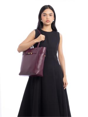 Calfskin Voyou Small NS Tote Oxblood Red