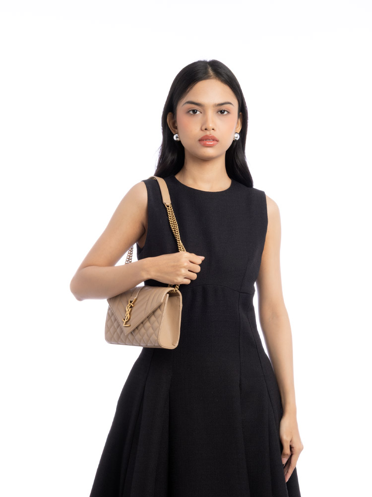 Smooth Calfskin Envelope Small Chain Shoulder Bag Dark Toffee