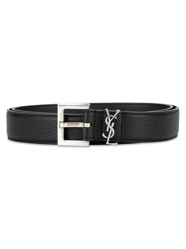Grained Leather Cassandre Belt Black Sz 95