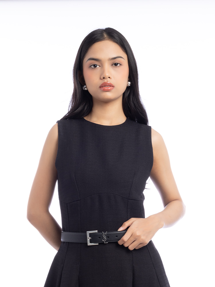 Grained Leather Cassandre Belt Black Sz 95