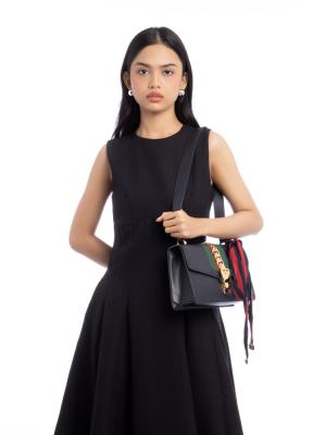 Calfskin Sylvie Small Shoulder Bag Black