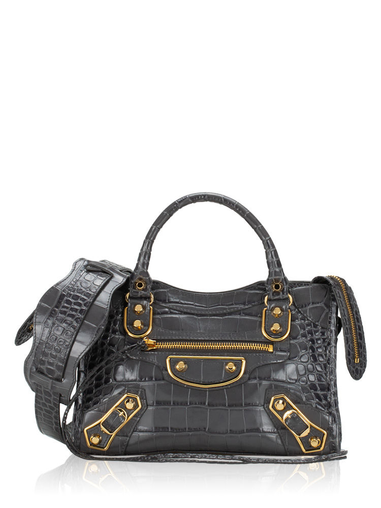Croco Effect Gold Metallic Edge Mini City Dark Grey
