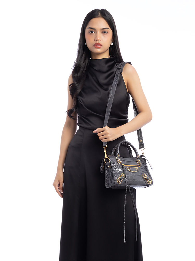 Croco Effect Gold Metallic Edge Mini City Dark Grey