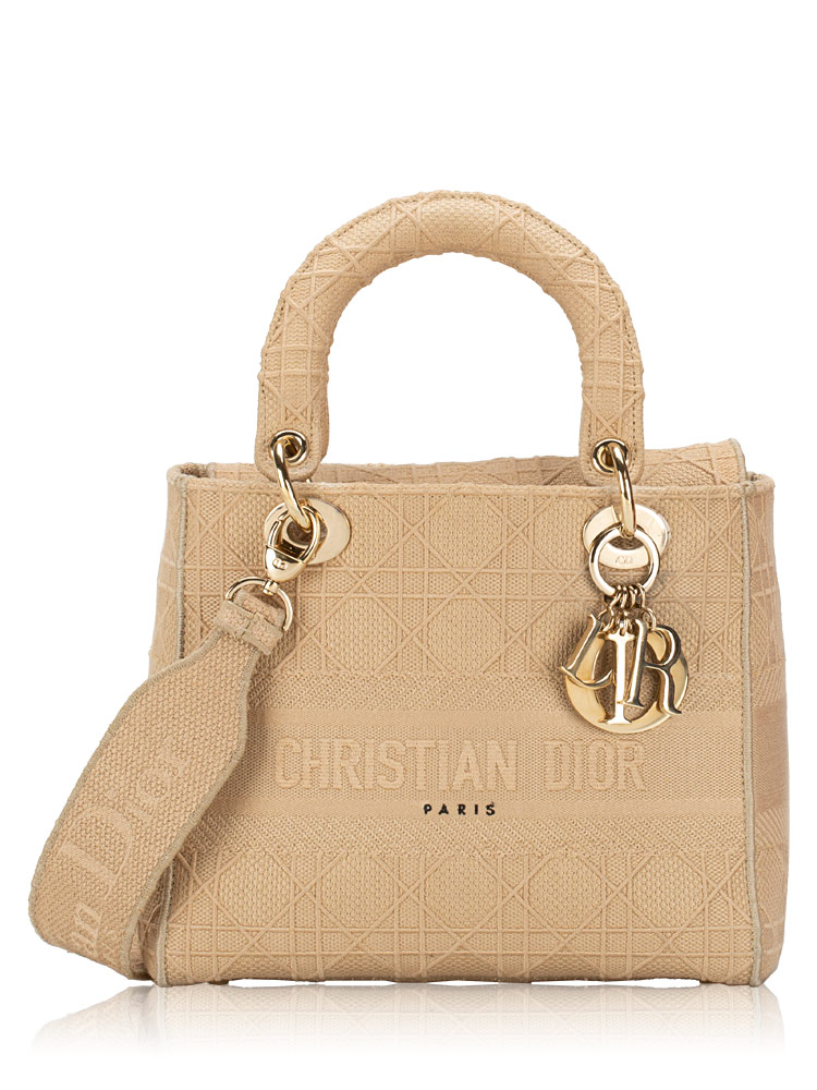 Canvas Embroidered Cannage Medium Lady D-Lite Beige