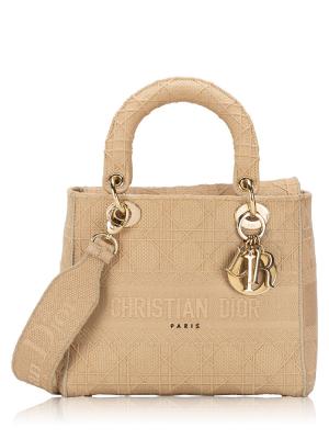 Canvas Embroidered Cannage Medium Lady D-Lite Beige