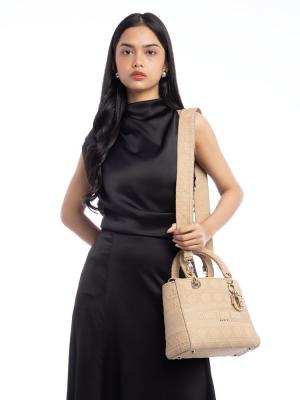 Canvas Embroidered Cannage Medium Lady D-Lite Beige