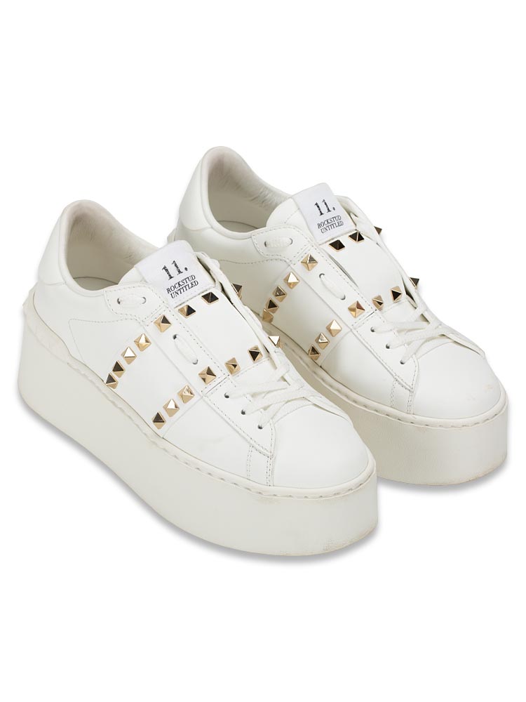 Calfskin Flatform Rockstud Untitled Sneaker Bianco Sz 38.5