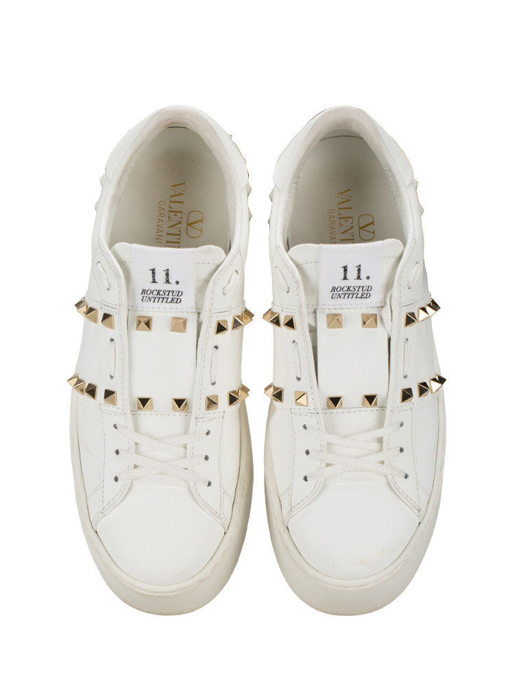 Calfskin Flatform Rockstud Untitled Sneaker Bianco Sz 38.5