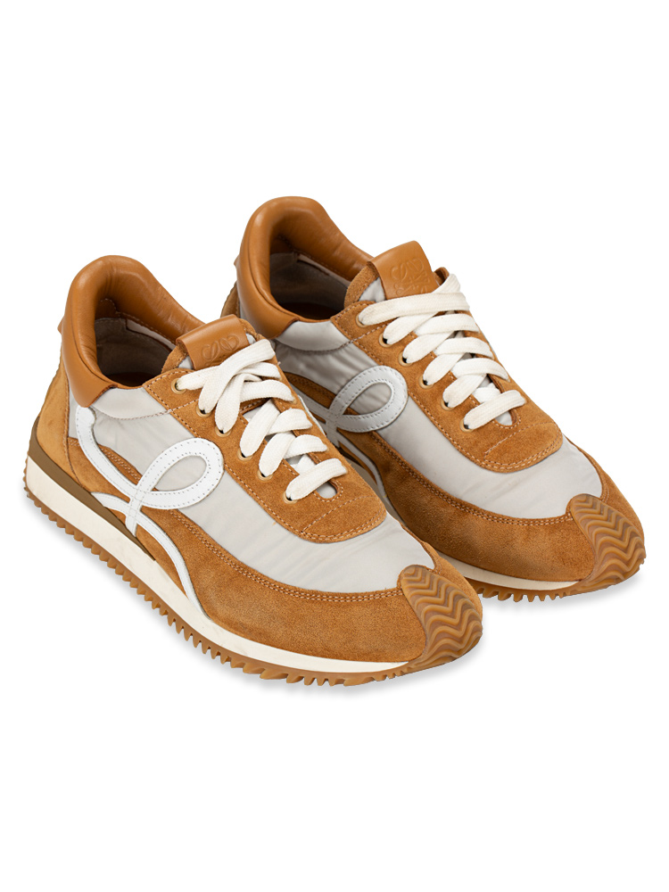 Nylon Suede Flow Runner Sneakers Tan Grey Sz 39