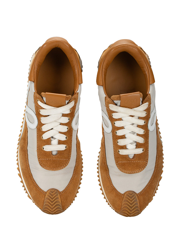 Nylon Suede Flow Runner Sneakers Tan Grey Sz 39