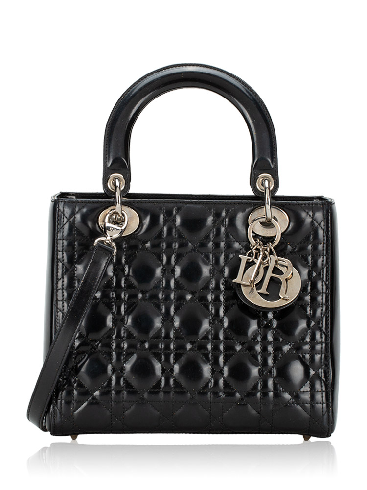 Patent Leather Medium Lady Dior Black