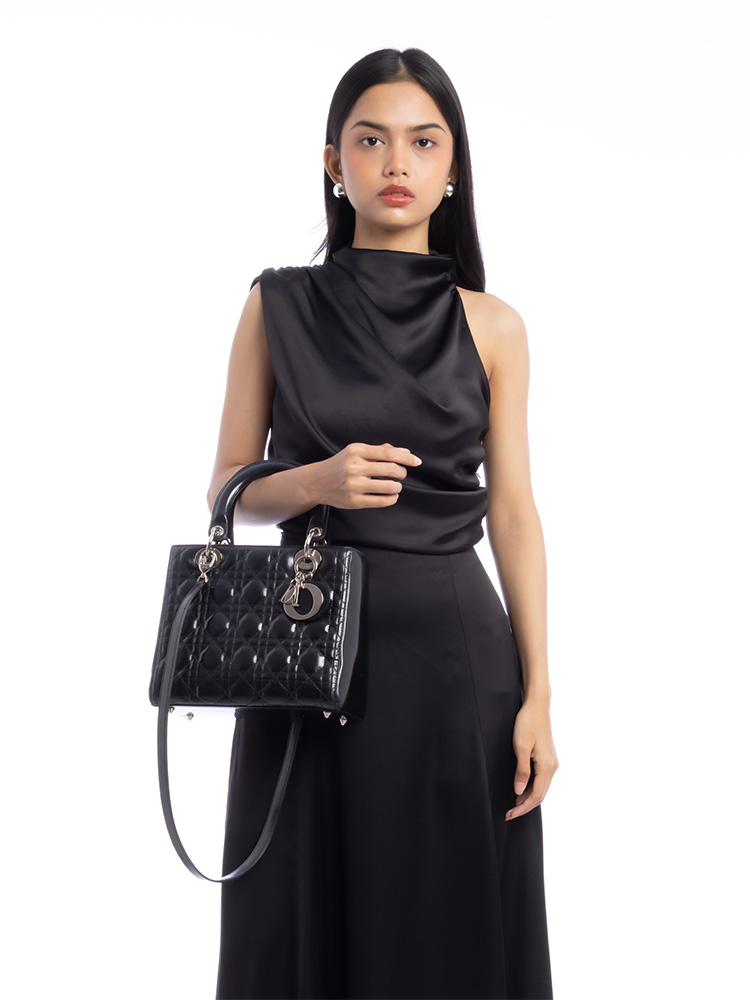 Patent Leather Medium Lady Dior Black