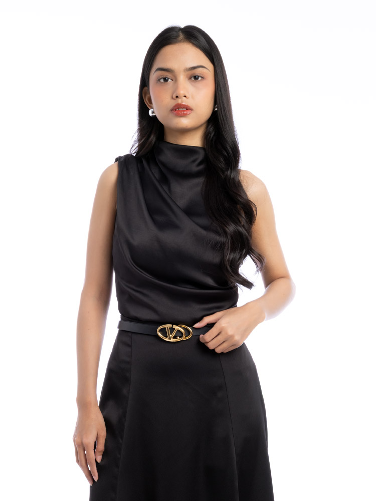 Calfskin VLogo The Bold Edition Belt Nero Sz S