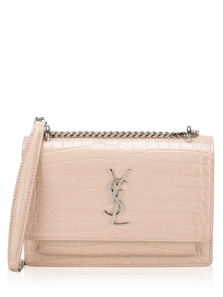 Croco Embossed Monogram Sunset Chain Wallet Marble Pink