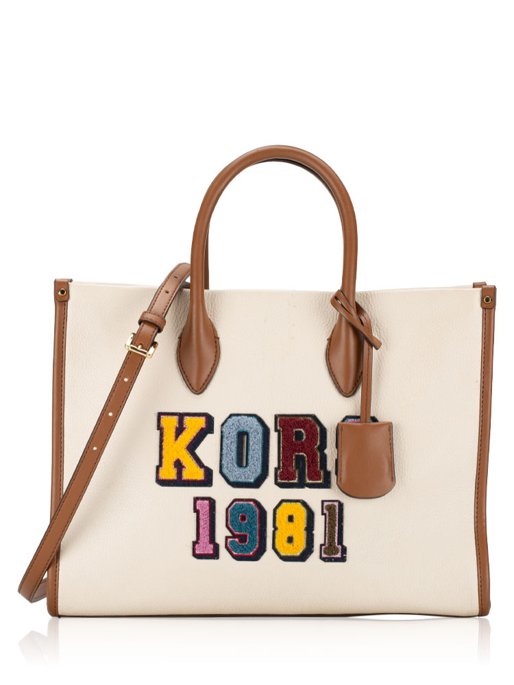 Mirella Embellished Leather Medium Tote Light Cream