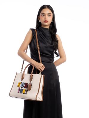 Mirella Embellished Leather Medium Tote Light Cream