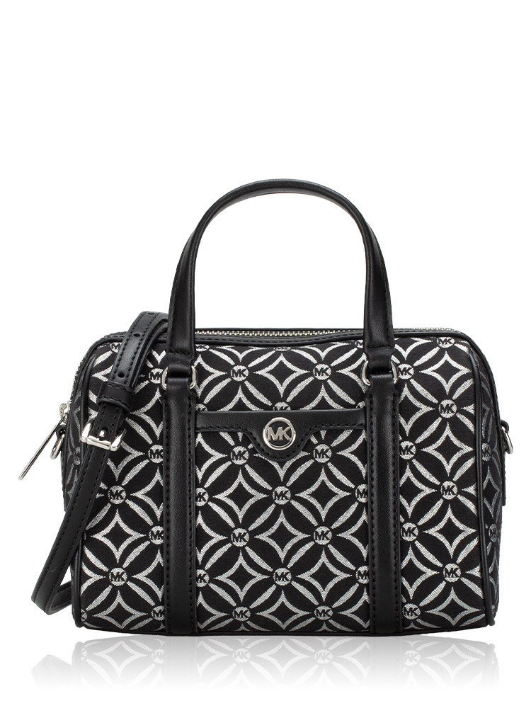 Metallic Signature Small Duffle Crossbody Black Silver