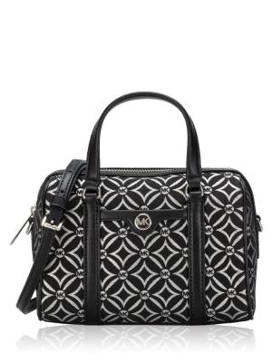 Metallic Signature Small Duffle Crossbody Black Silver