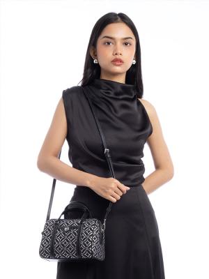 Metallic Signature Small Duffle Crossbody Black Silver