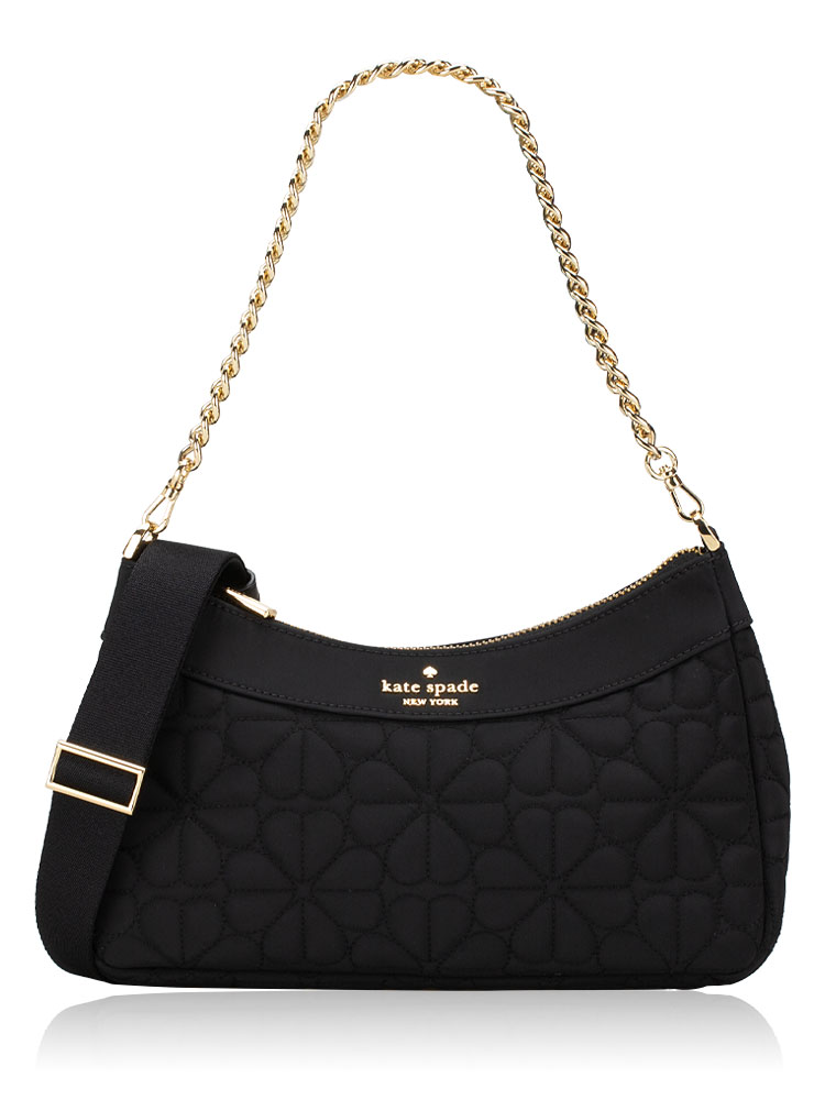 Flower Spade Quilted Crossbody Black