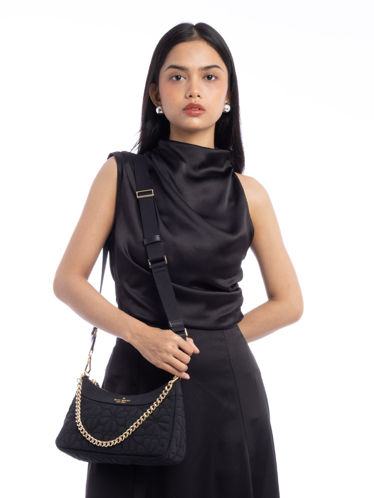 Flower Spade Quilted Crossbody Black