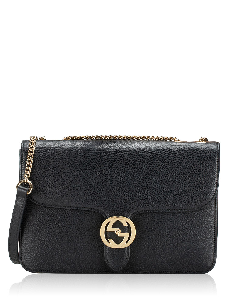 Dollar Calfskin Interlocking G Shoulder Bag Black