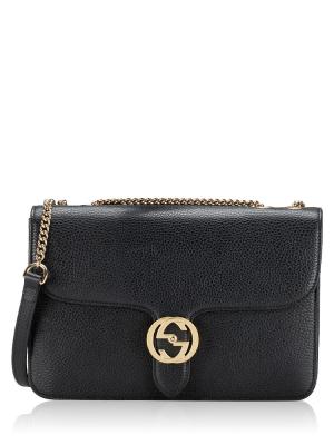 Dollar Calfskin Interlocking G Shoulder Bag Black